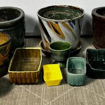 Ceramic Planters, Some Vintage - Largest 9” Tall, 10.5” Diameter