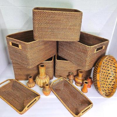Wicker Storage Bins 11.5x15x8.5”, Plus Wicker Basket & Vases