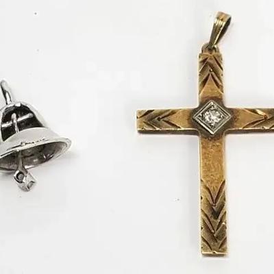 14K Gold Diamond Accented Cross & Bell Pendants