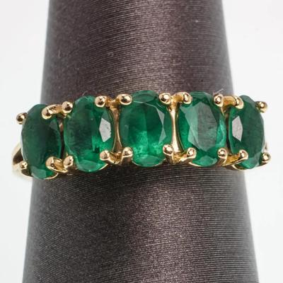 14K Gold Green Glass Five Stone Ring - Size 7