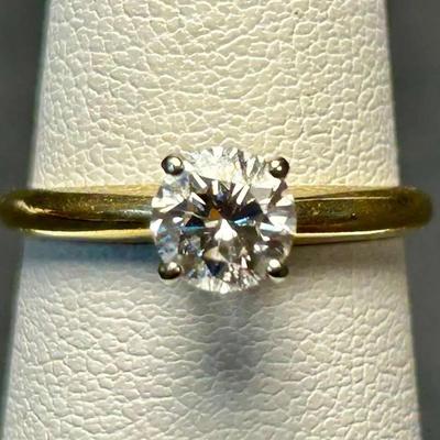 14K Gold Diamond Solitare, .50 Carat Round-Cut, Engagement Ring -  Size 4.5