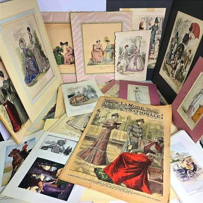 Antique French Fashion Plates & La Mode National Newspapers 19th Century Ephemera