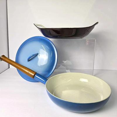Copco Michael Lax Enameled Cast Iron Paella Pan & Descoware Skillet With Wood Handle