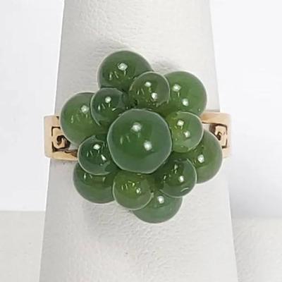 14K Gold Nephrite Jade Ring - Size 8