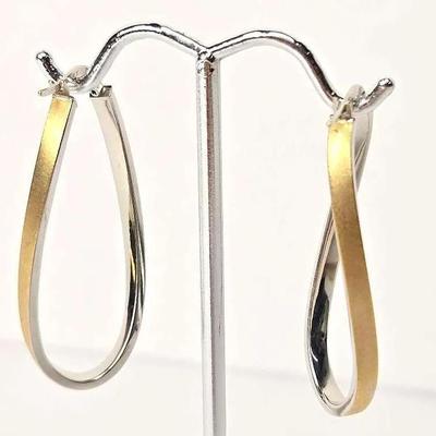 14K Bi-Color Gold Twist Hoop Earrings, Hollow - 1 5/8" Long