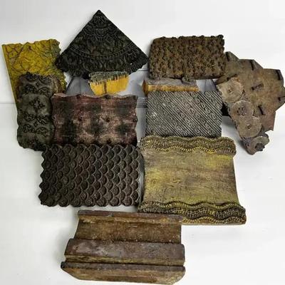 Vintage Carved Wood Textile Printing Blocks