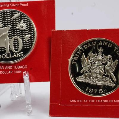 Sterling Silver Proof Trinidad And Tabago 1973 $10 Coins - Set Of 2, Uncirculated