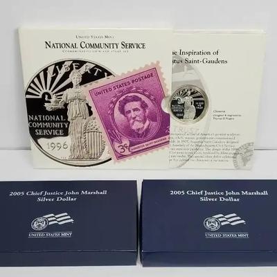 90% Silver Coins (3): 2005 Chief Justice John Marshall Dollars (2), Plus Community Service (1)