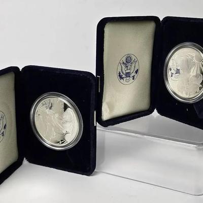 2000 P American Eagle 99.9% Silver Proof Coins (2)