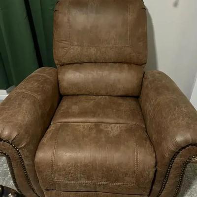 Brown Faux Leather Recliner with Nailhead Trim