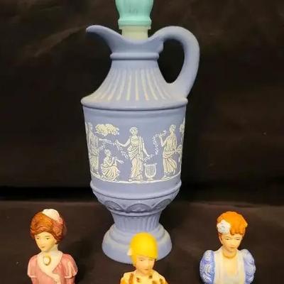 Vintage Avon “Avonshire Blue” Bath Oil Bottle & Fashion Lady Thimbles