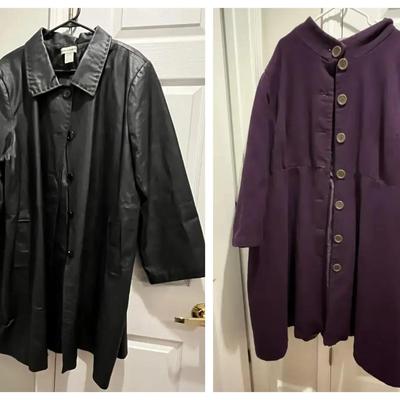 Women’s Leather Trench Jacket & Purple Wool Pea Coat – Sizes 24 & 34W