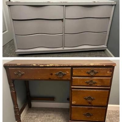 Furniture Restoration Pieces - Desk with 4 Drawers and Dresser with 6 Drawers 