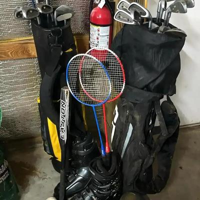 Sports Equipment Collection Featuring Golf Clubs, Ski Boots & More