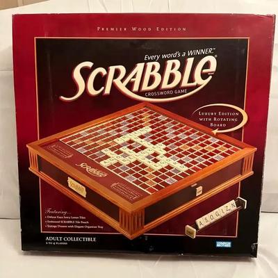 Scrabble Premier Wood Luxury Edition with Rotating Board – Complete in Original Box