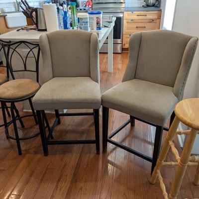 Collection of Barstools – Two Upholstered Pairs and One Wooden Stool
