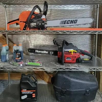 Echo & Homelite Chainsaws with Case and Extra Chains
