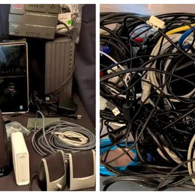 Computer Towers, Speakers, Coaxial Cable, Surge Protector & Cable Collection