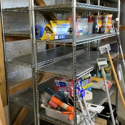 Painter’s Project Supply Shelf with Tools, Tile, and Materials