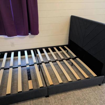 Modern Gray Upholstered Bed Frame with USB Charging Ports