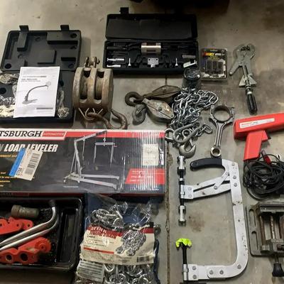 Pittsburgh 2-Ton Load Leveler, Timing Light, Chains, and Engine Tools