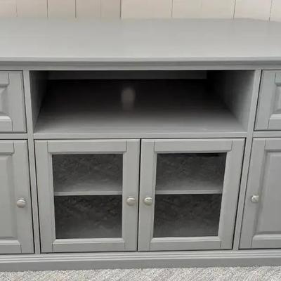 Crosley 60" Matte Gray Corner Wooden TV Stand with Drawers and Glass Doors