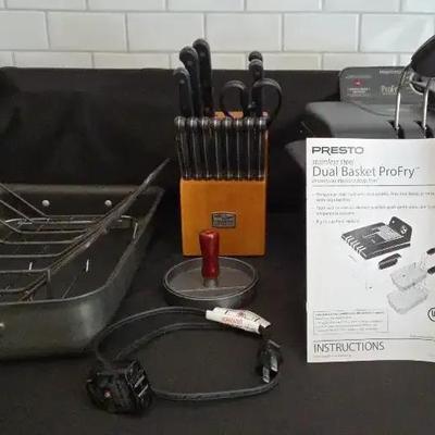 Presto Dual Basket ProFry, Calphalon Select Roaster & Chicago Cutlery Knife Block Set