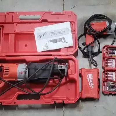 Milwaukee Corded Sawzall & Drill Set with Bit Kits