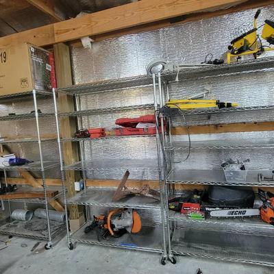 Set of Three Heavy-Duty Metal Shelving Units on Casters