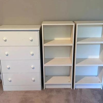 White Dresser & 2 White Bookshelves  