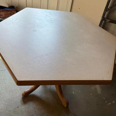 Hexagon Shaped Wooden Pedistal Table 