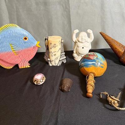 Spanish Porro’n, Antique Peacock Pipe, Hand painted Maraca, Happy Buddah And More