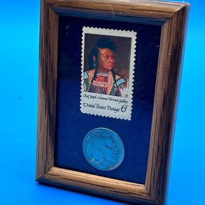 AZ973J 1937 Indian Head Nickel & Chief Joseph 6 Cent Stamp