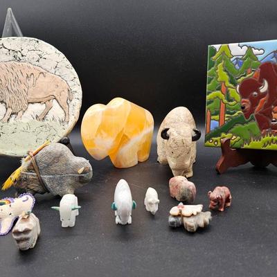 AZ965J Buffalo Figurine Tile Collectibles Agate Onyx