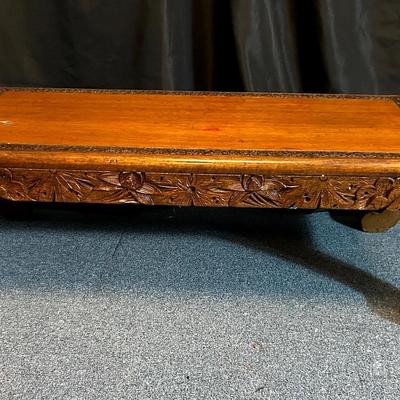 AZ988J Vintage Floral Relief Carving Brown Rectangular Curve Legs Coffee Table