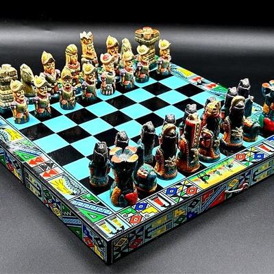 AZ949J 10x10 Aztec Mayan Vs Spanish Conquistador Chess Set