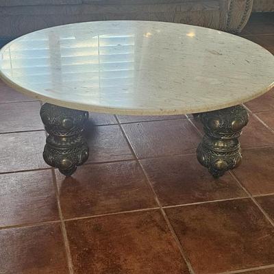 Marbletop coffeetable with brass feet