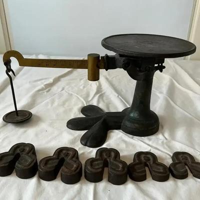 Antique Jones of Binghamton Claw Foot Beam Scale with Cast Iron Weights