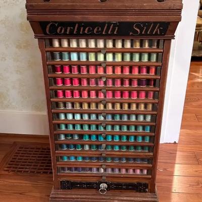 Antique Corticelli Silk Spool Display Cabinet 