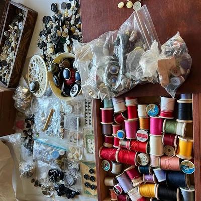 Sewing, Thread, Buttons and Boxes