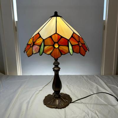 Vintage Tiffany Style Stain Glass Slag Lamp 