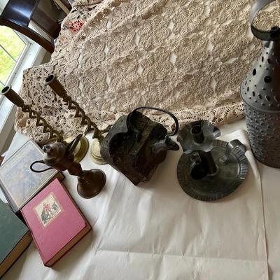 Dutch Whale Oil Lamp, Cast Iron Stove Kettle 1869