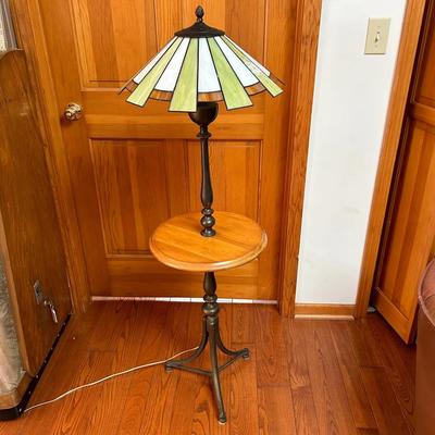 Vintage Tiffany Style Stain Glass Lamp with Integrated Table