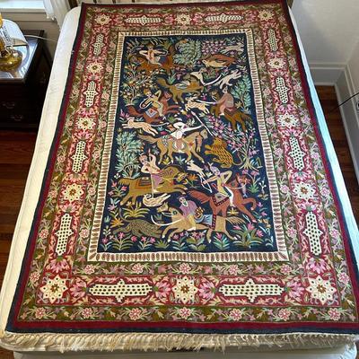 Vintage Folk Pictorial Hunting Scene Wall Tapestry Rug 