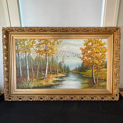 Vintage Painting In Beautiful Ornate Gold Tone Frame