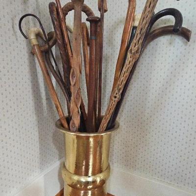 Collectible Walking Canes and Brass Umbrella Stand