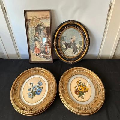 Vintage Oval Ornate Framed Art 