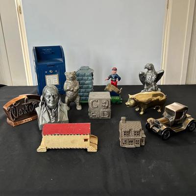 Metal Coin Bank Lot Cast Iron & More 