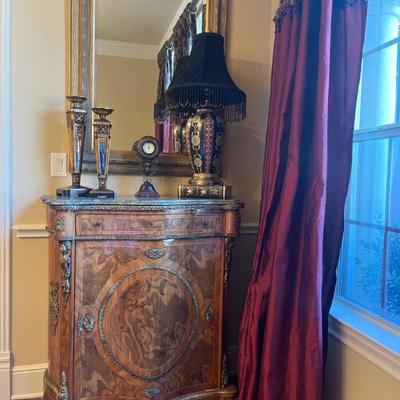 Inlaid wood with marble top chest 