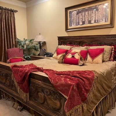 Hand carved wooden king bed